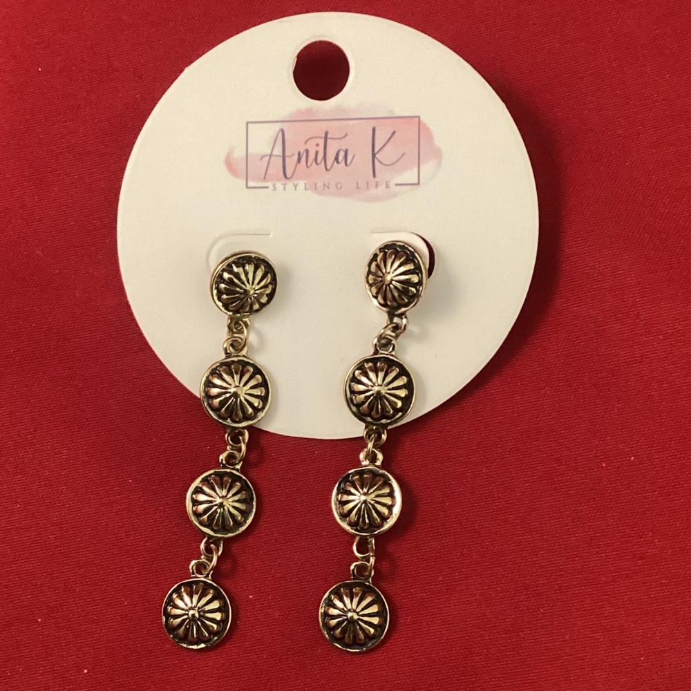 Anita K gold tone and black dangle earrings
